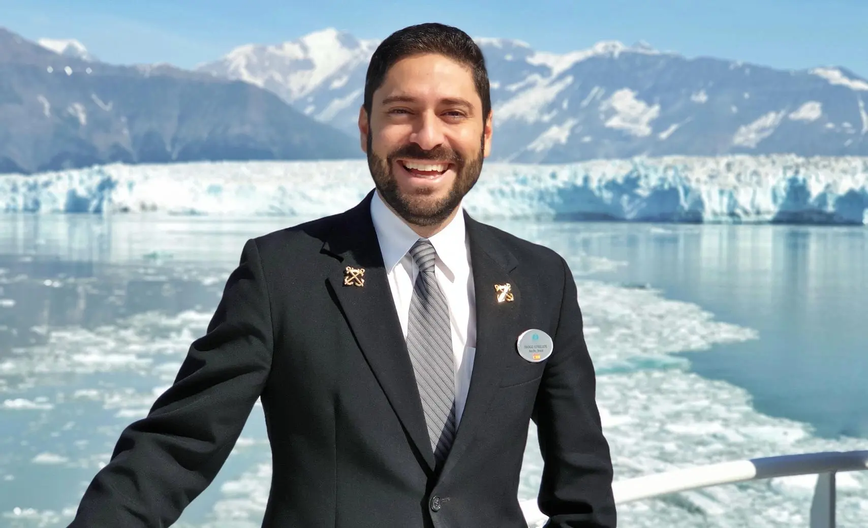 Icebreaker: Diogo in Alaska. He believes being well-travelled helps him connect with guests.